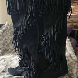 Sam Edelman Black Fringed Over the Knee Boots